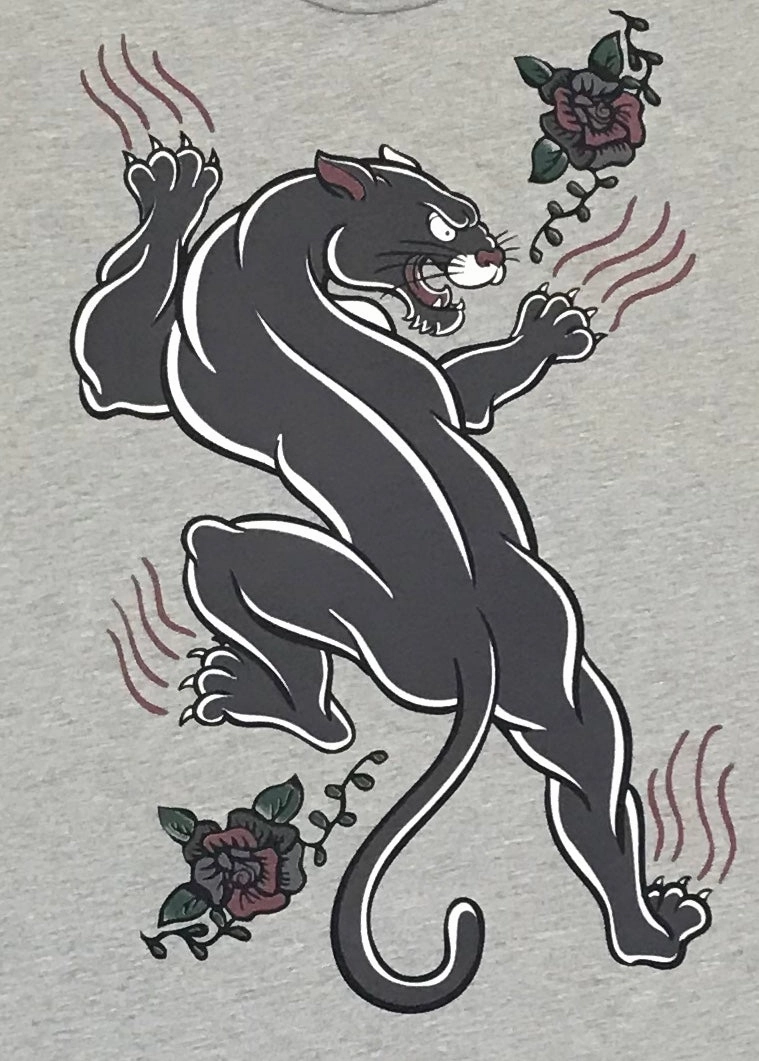 Durable Stitch Pattern Comfortable Cut "Panther" Tee - Slub Heather Grey