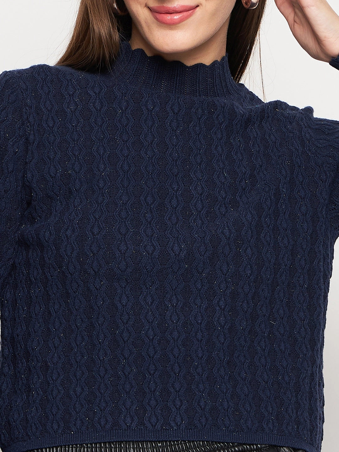 Cozy Knit Style Knit Wearable Madame Navy Pull-On Sweater