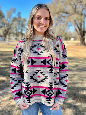Black And Pink Aztec Knitted Sweater* ThermalRegulating Fabric Non Restrictive Cut