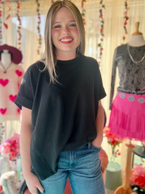 Stretch Comfort Sustainable Manufacturing Black Comfy Casual Top