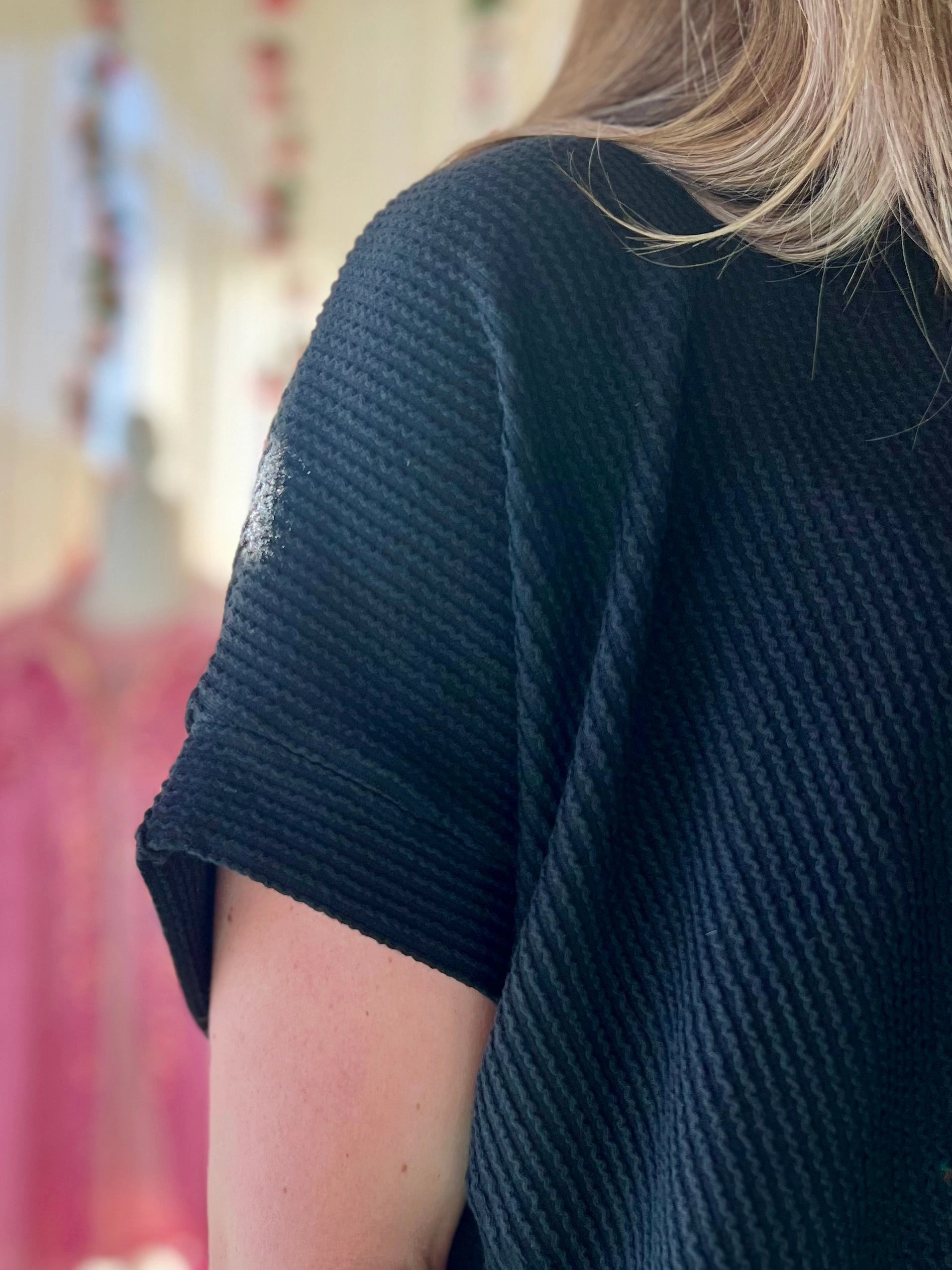 Soft Touch Texture Subtle Texture Weave Black Comfy Casual Top