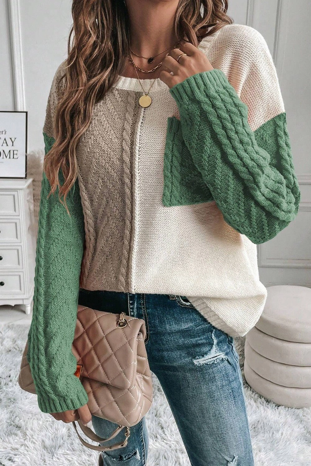 DoubleStitched Hemming Blocks Of Fall Knit Sweater - 3 Colors Available*