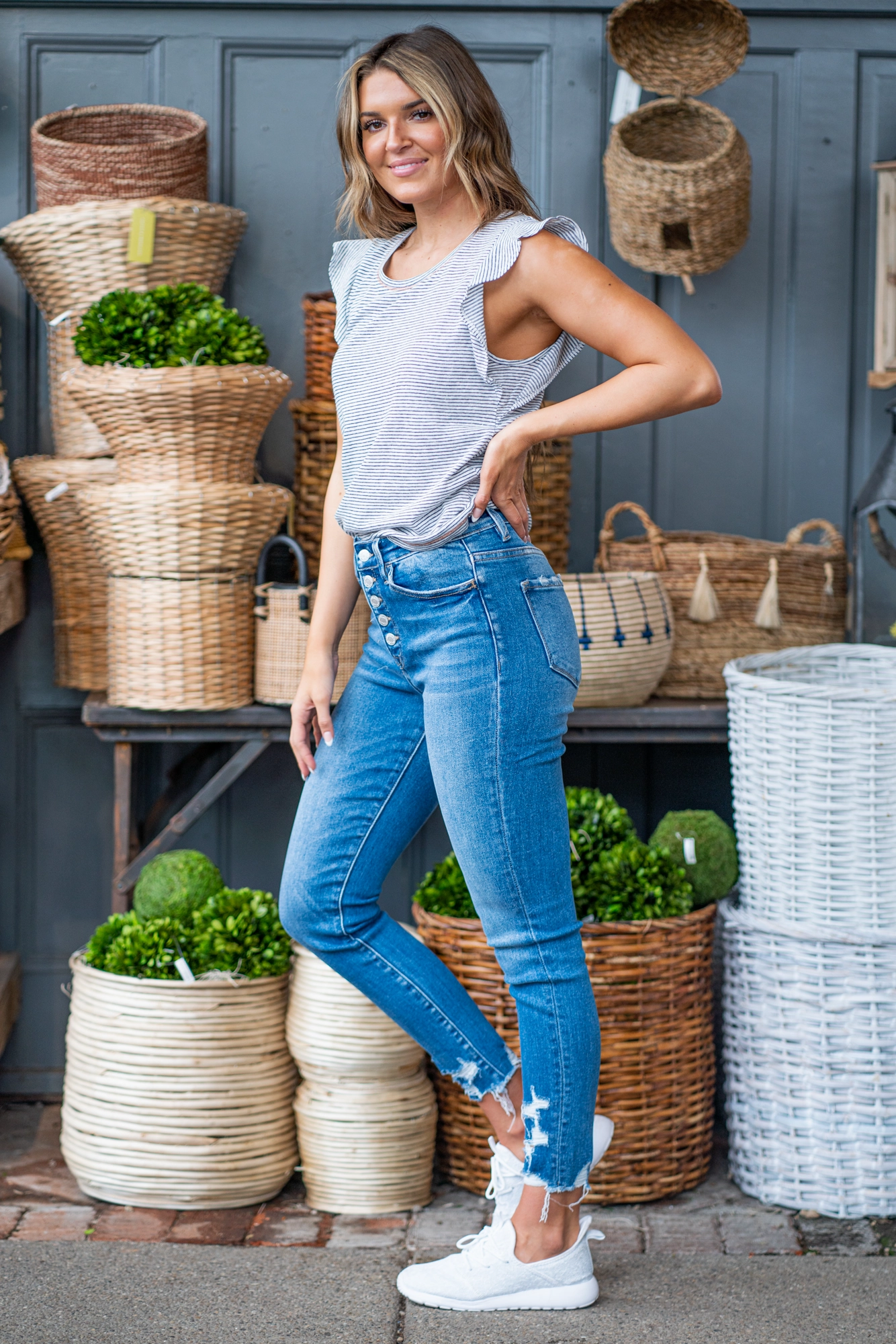 Blue Aura High Rise Exposed Button Fly Skinny Traveler Gear Nature Lover Night Out Fashion Lover Durable Minimalist Style