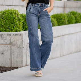 Distressed Details Plain Favorite Boardroom Babe High Rise Trouser Wide Leg Regular & Plus Sizes