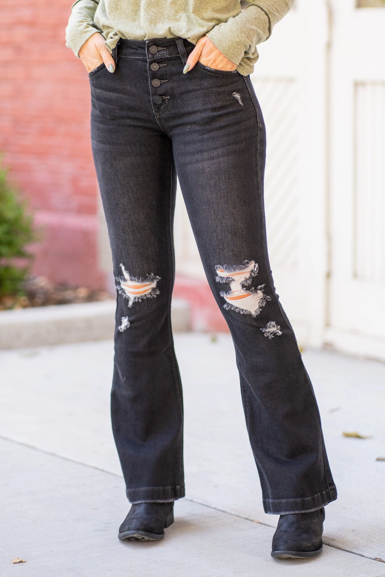 Timeless Match Wearable Piece Highland Park Mid Rise Button Fly Flare