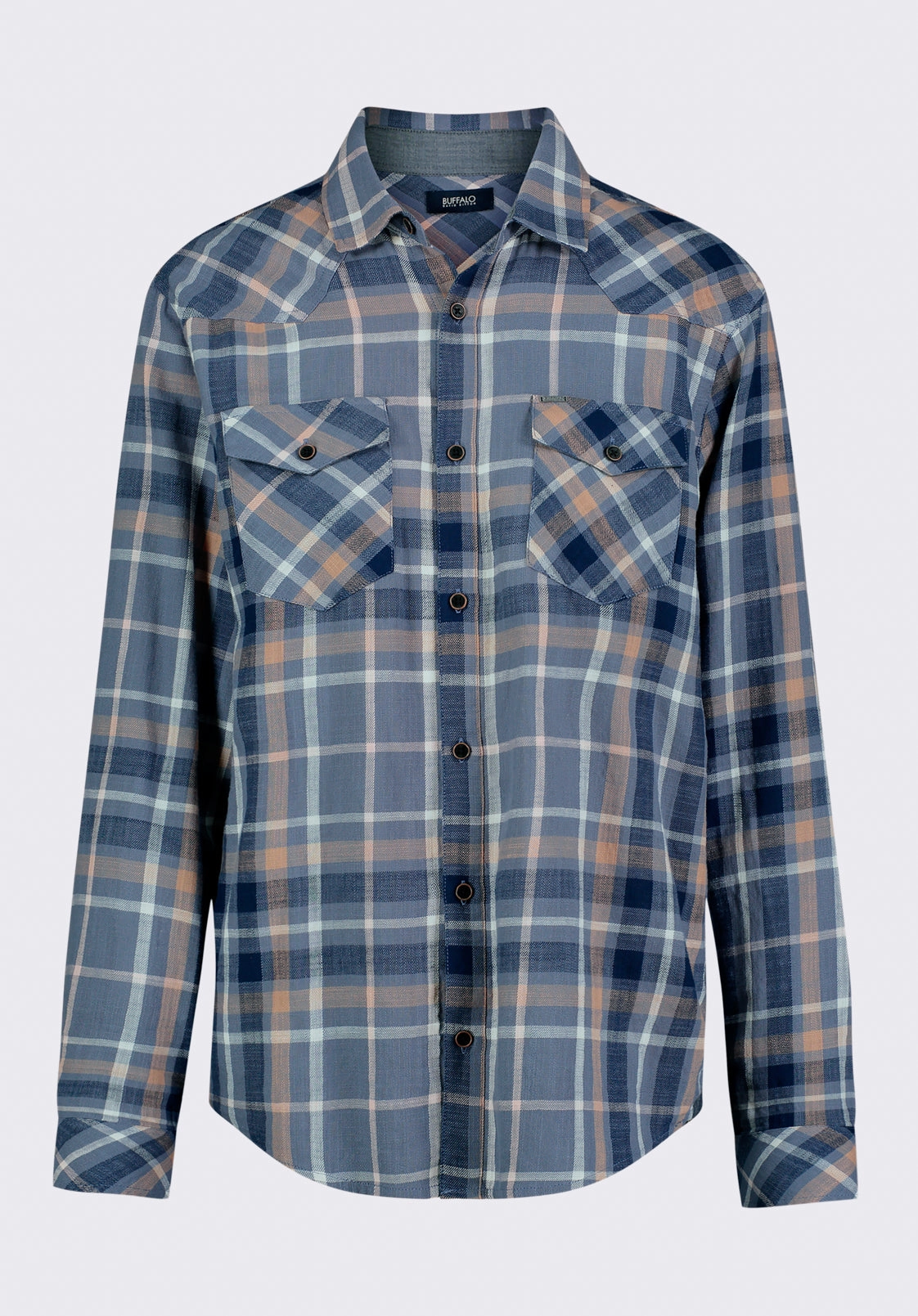 Sierra Men's Long-Sleeve Plaid Fitted Shirt, Moonlight Blue - BM24551 Seasonal Comfort