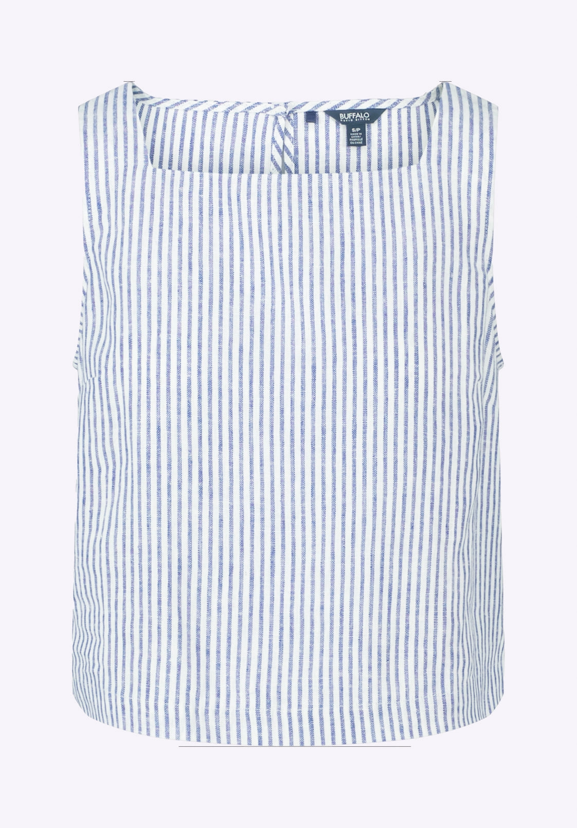 ZeroWaste Pattern Heather Effect Finish Benedita Women's Striped Sleeveless Linen Top, White & Navy - WT0198P