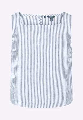 AdjustableHemCuffs Benedita Women's Striped Sleeveless Linen Top, White & Navy - WT0198P
