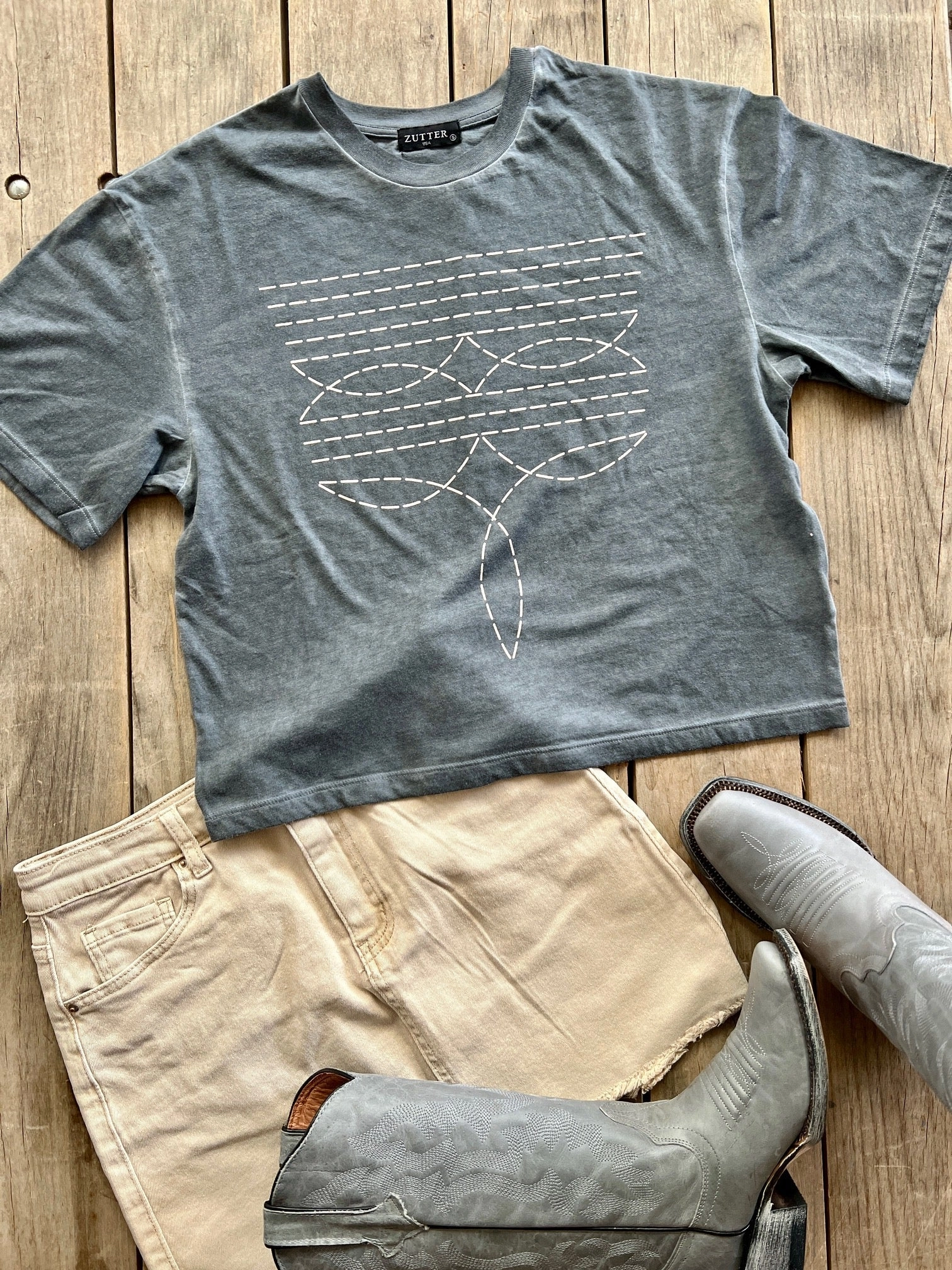 Boot Stitch Under Grey Skies Crop Thermoregulating Fabric Pocket Reinforcement