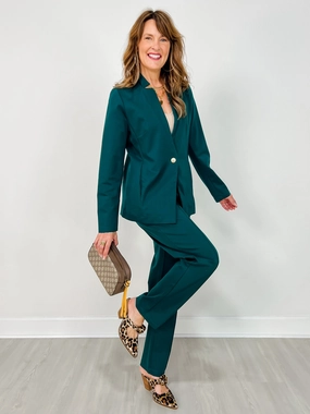 Barrel Leg Ponte Everywhere Pants in Hunter Green ReinforcedBeltLoops