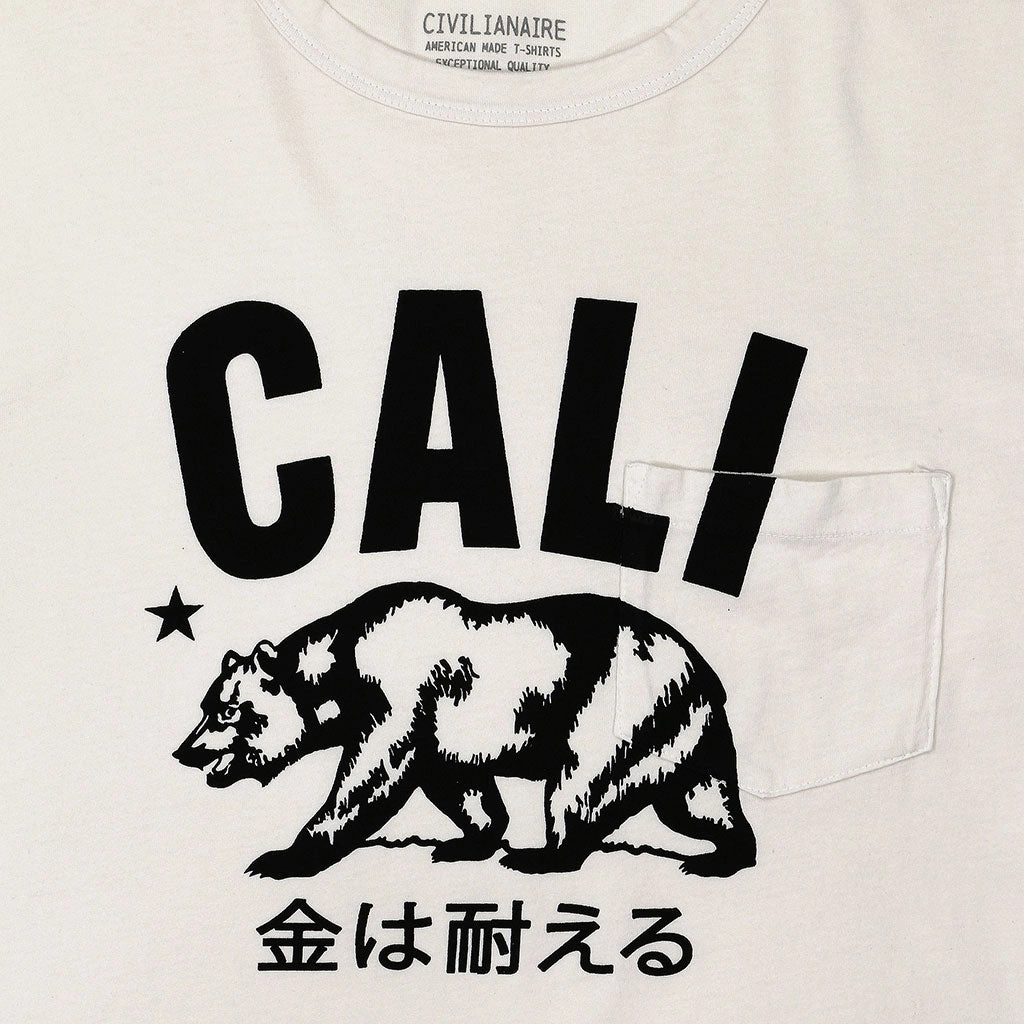 Relaxed Blouse "Don't Mess with Cali" Long Sleeve Crew Neck Pocket Tee - White Sand