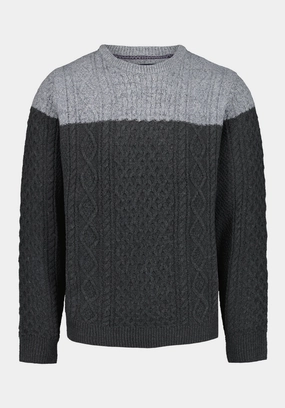 Everyday Comfort Wintor Men's Relaxed Colorblock Cable Knit Sweater, Heather Grey - BM24748