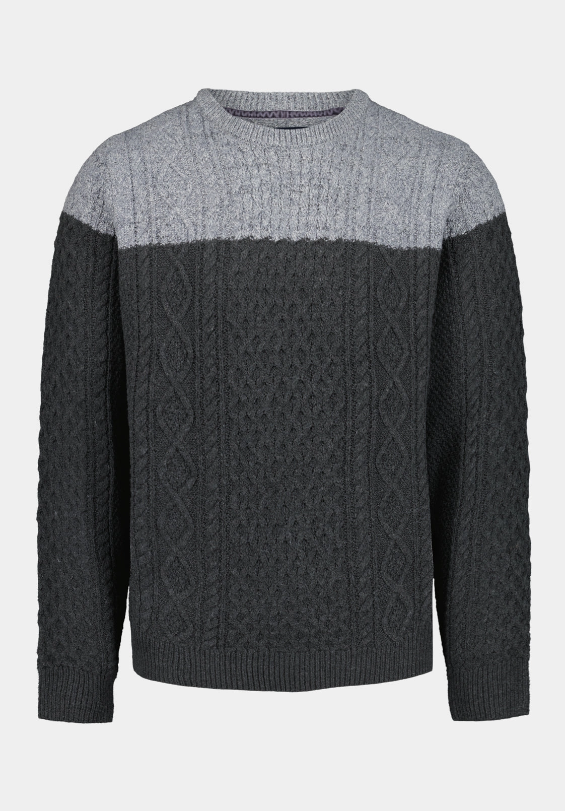 Fray Resistant Edges Wintor Men's Relaxed Colorblock Cable Knit Sweater, Heather Grey - BM24748