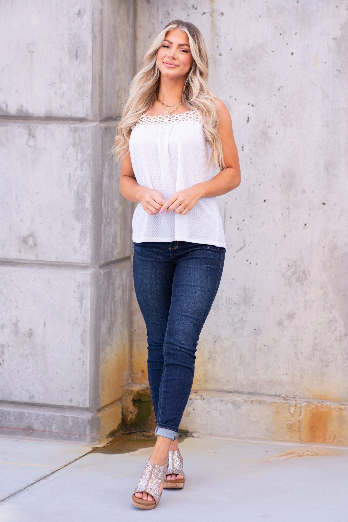 Premium Comfort Waffle Knit Crochet Cami