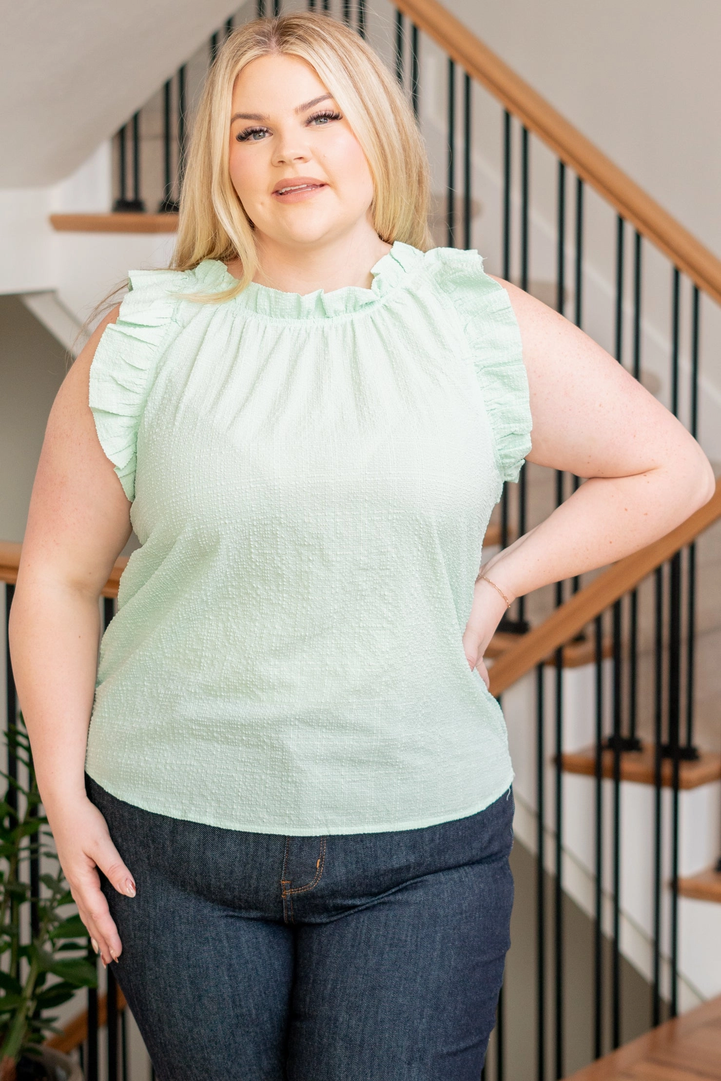 Plus Size Sienna Mock Neck Top - Mint Monochrome Palette