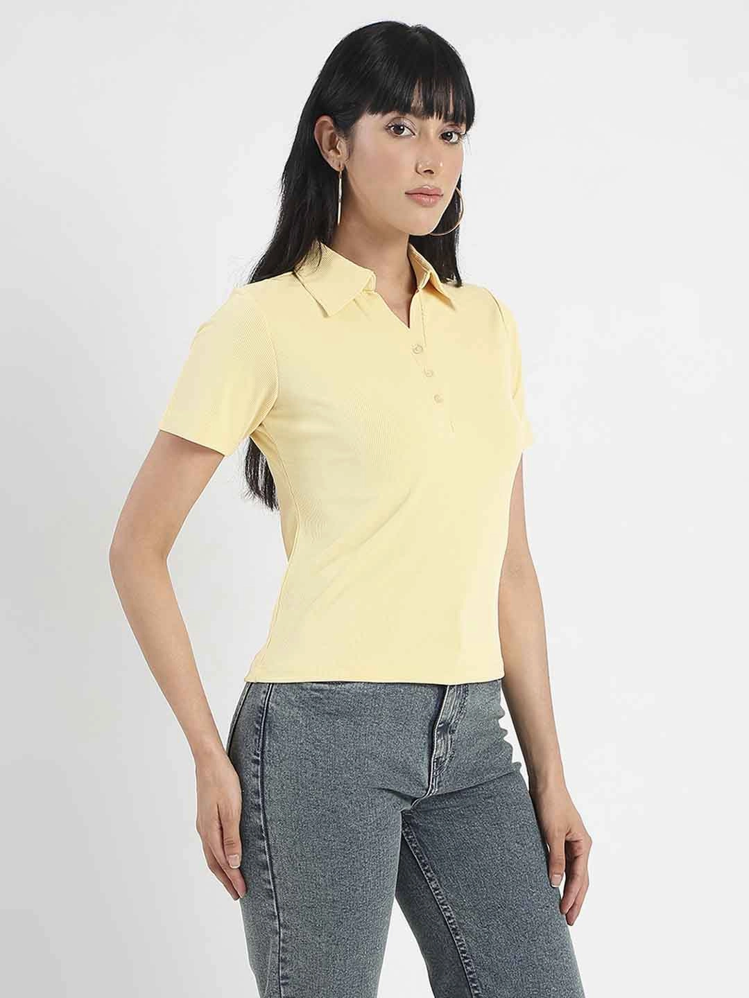 Recycled Polyester Blend Madame Solid Yellow Polo Pique T-Shirt