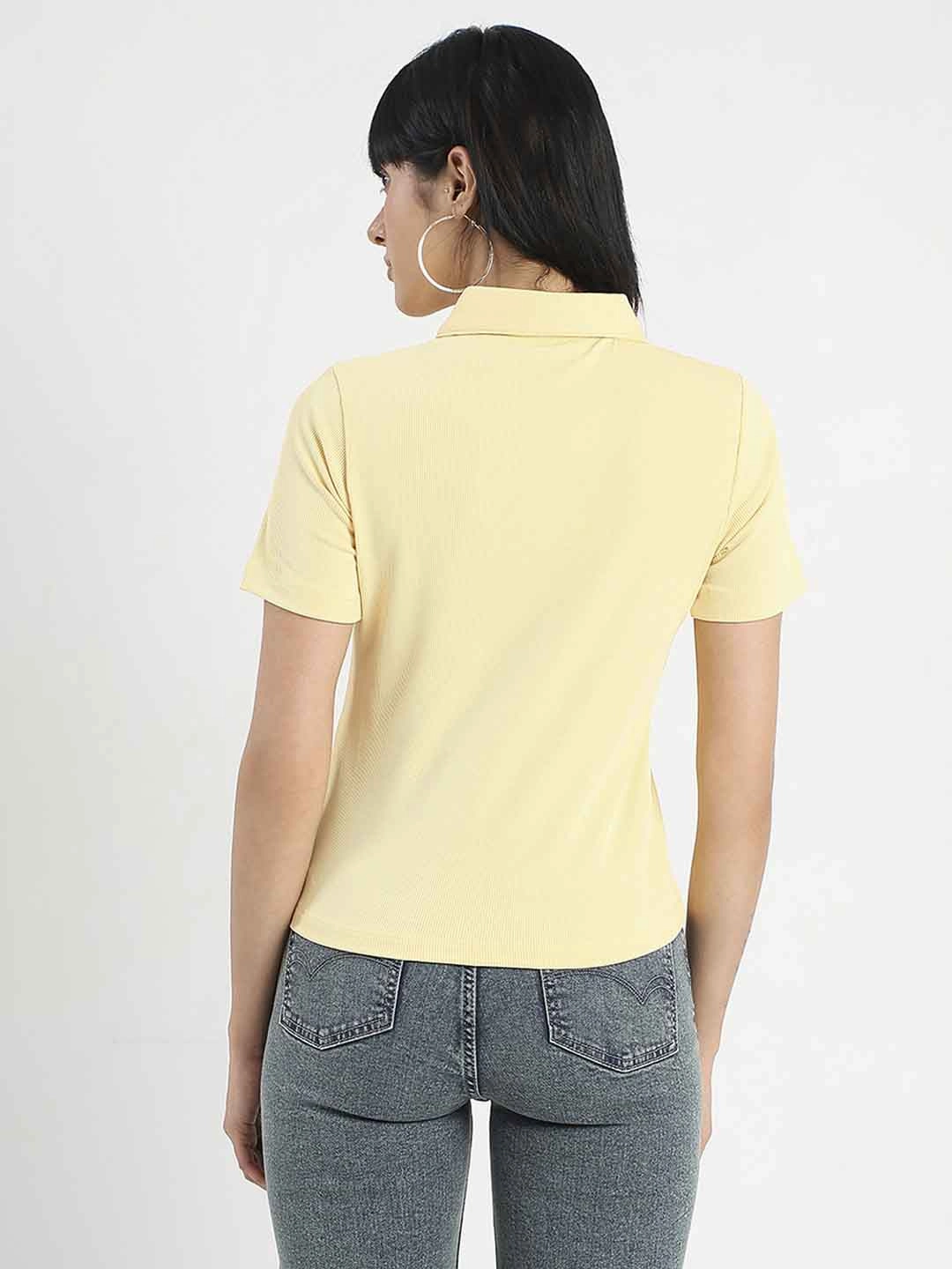 Madame Solid Yellow Polo Pique T-Shirt Everyday Comfort
