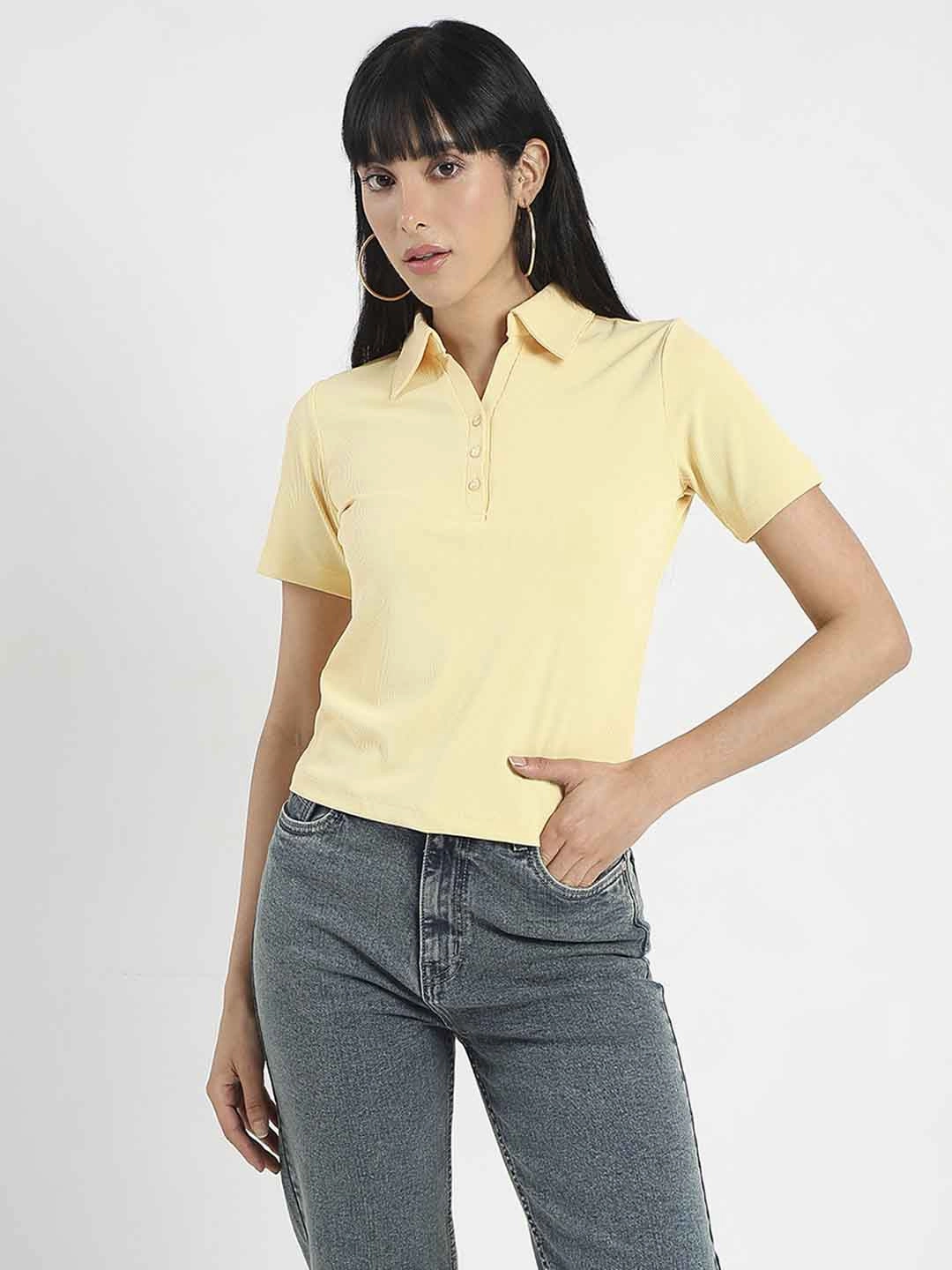 Madame Solid Yellow Polo Pique T-Shirt DoubleStitched Hemming