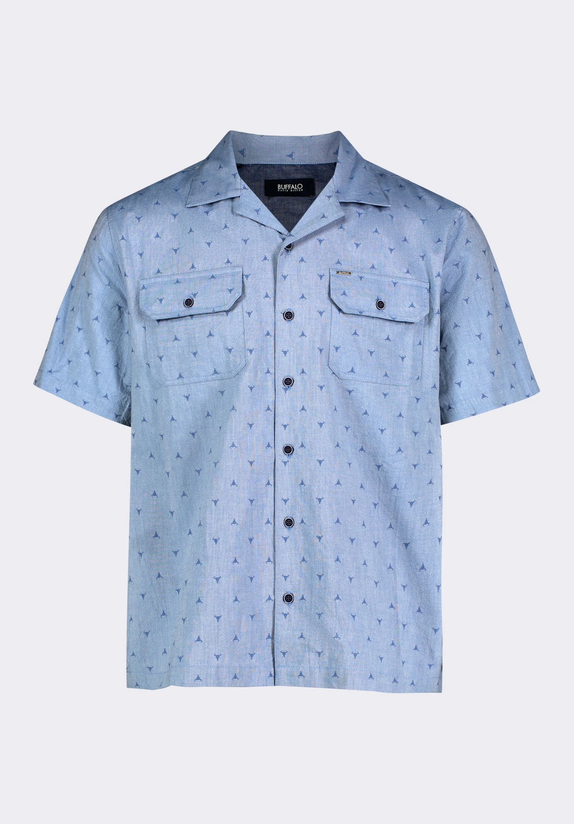 Soft Material Salaman Men's Short-Sleeve Patterned Shirt with Chest Pockets, Moonlight Blue - BM24552