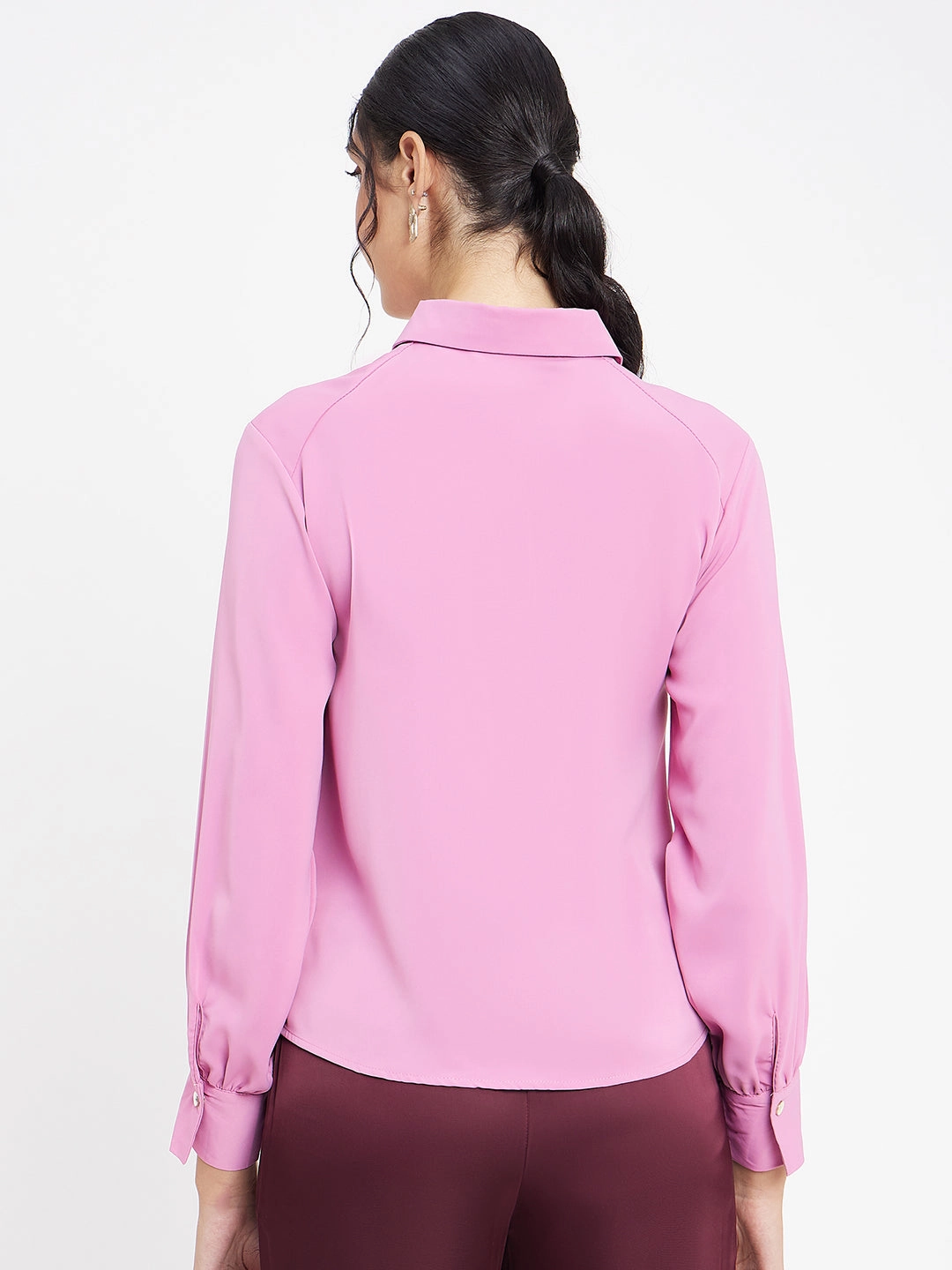 Madame Polo Neck Solid Pink Shirt Athletic Look Ethical production