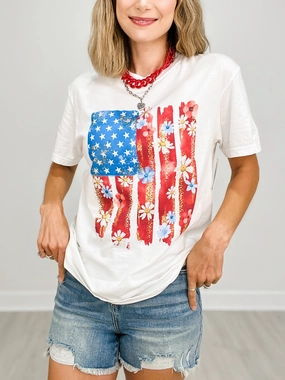 AdjustableCuffs YarnDyedQuality Brushstroke Flag Graphic Tee