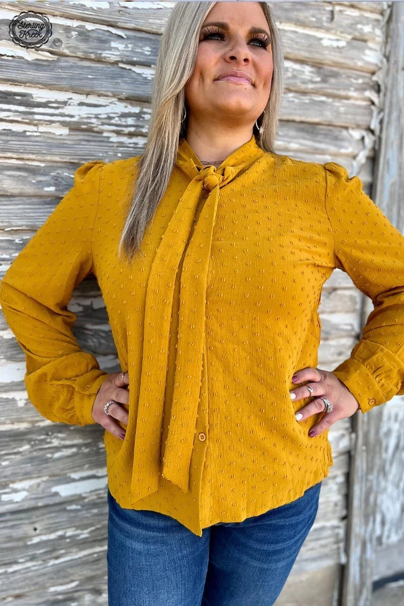 Business Babe Top Mustard* Button Down Collar Style QuickRelease Fastener