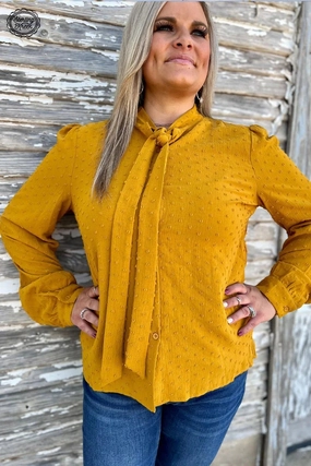 Business Babe Top Mustard* Button Down Collar Style QuickRelease Fastener