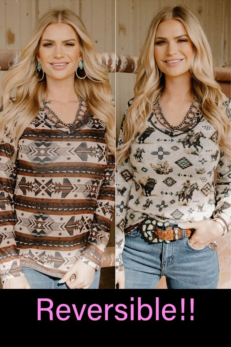 PLUS Bison in Bandera Top LaserCut Edges Chic Sweater