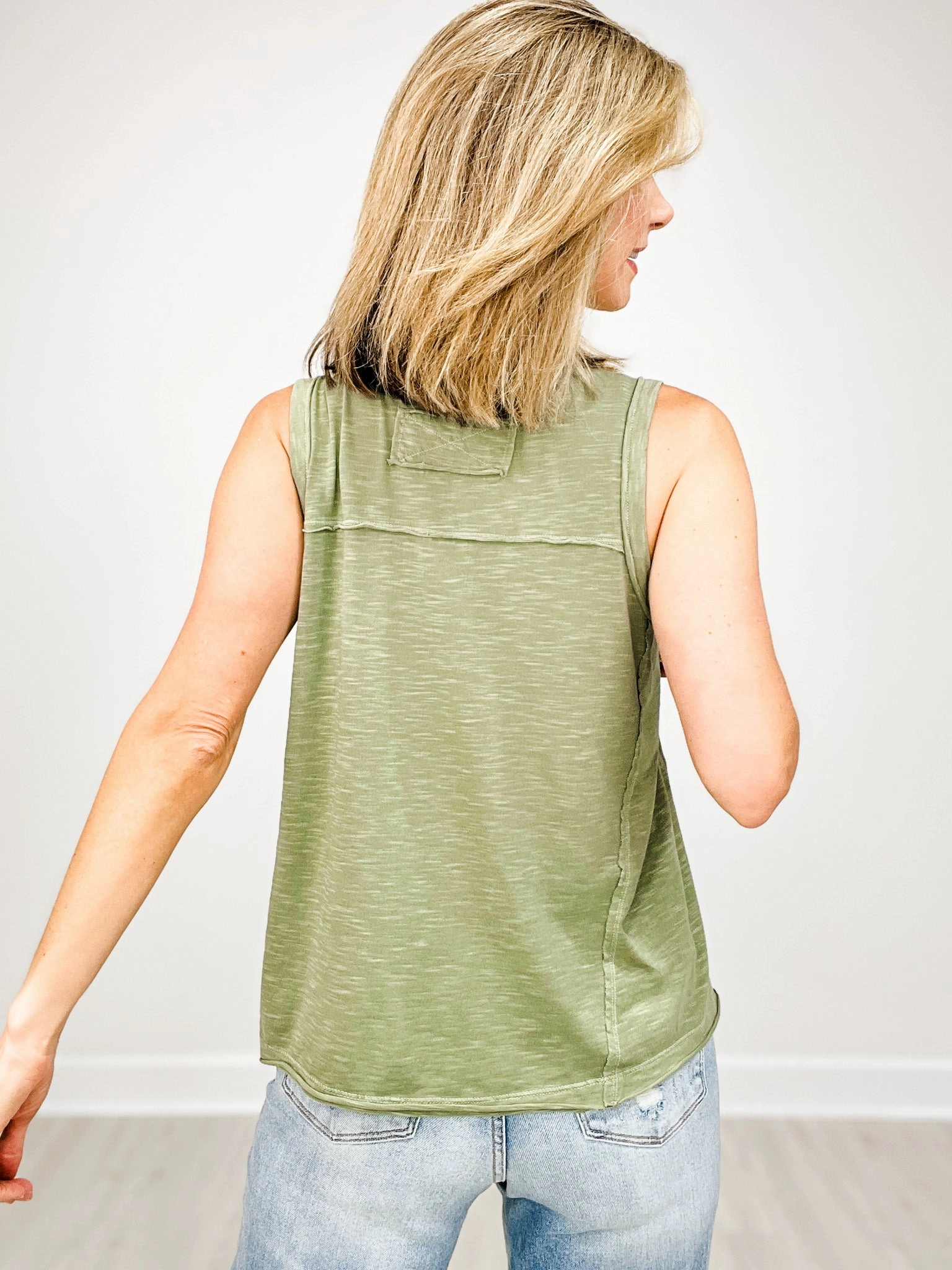 Mineral Washed Sleeveless Henley Top - GRP B Everyday Fashion