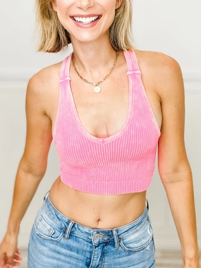 Stone Washed Ribbed Racerback Tank Top with Bra Pads - GROUP C Thermal Insulation Tech