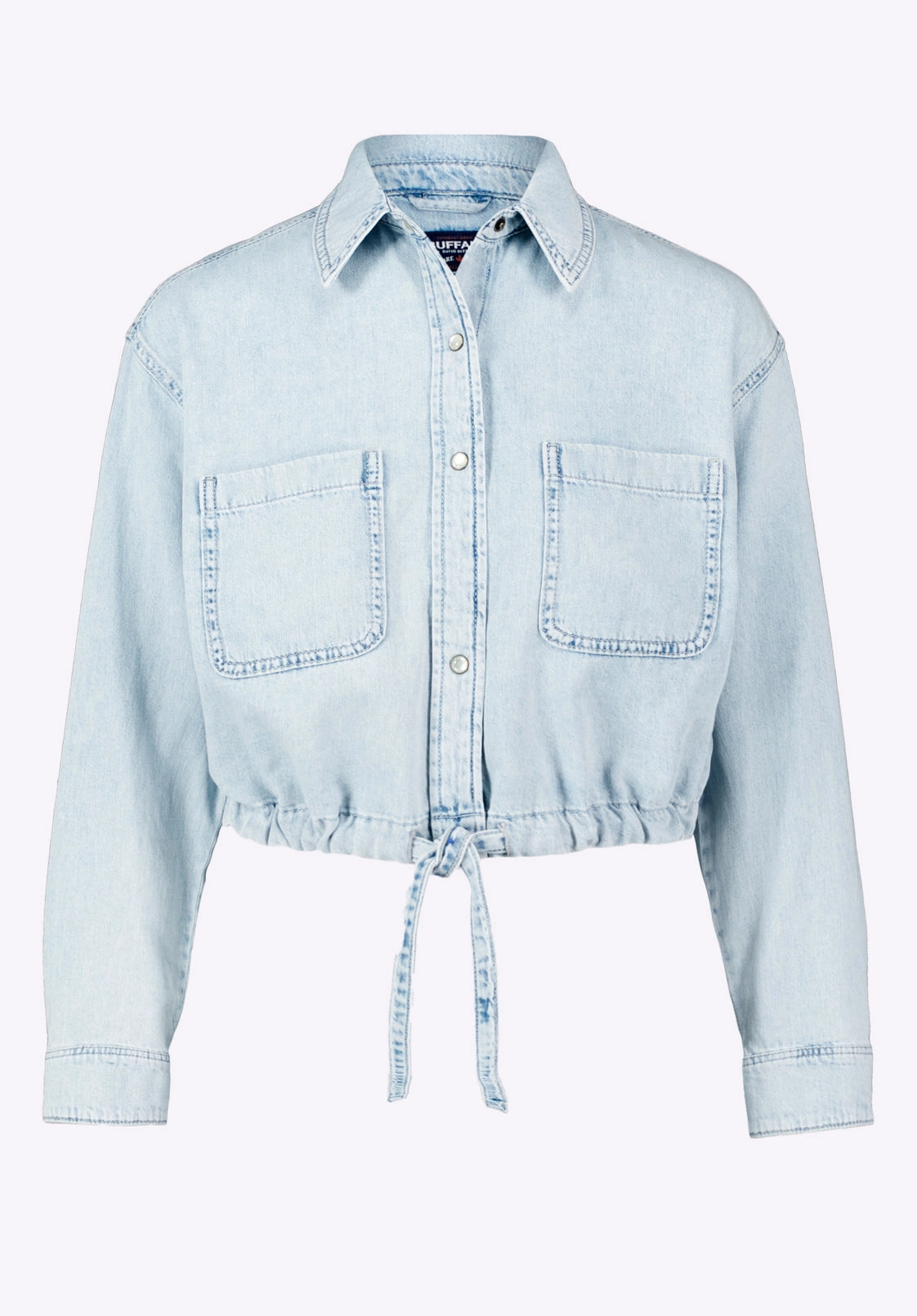 Wrinkle-Resistant Serena Women's Long-Sleeve Cropped Denim Shirt, Bleached Down Blue - BL16021