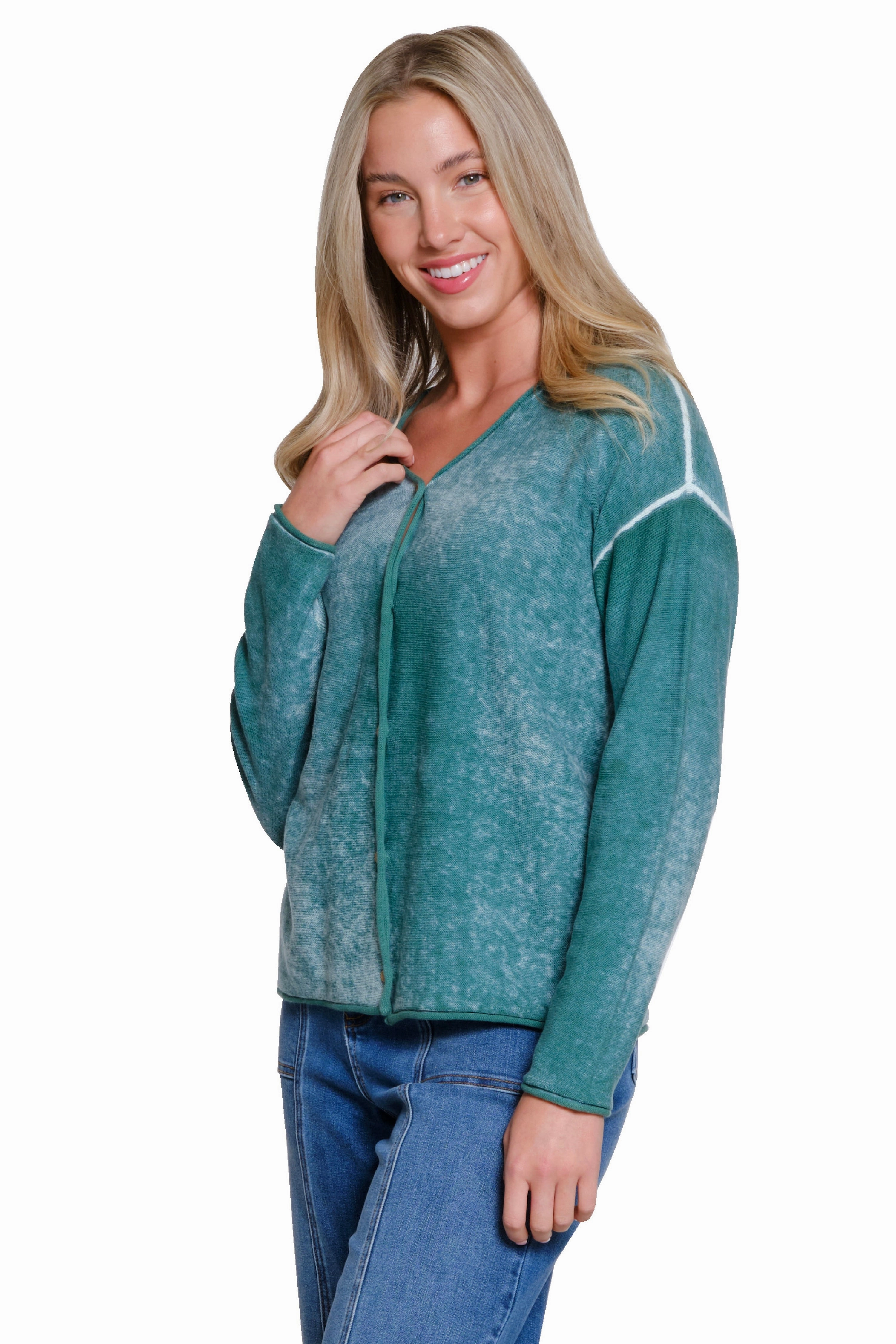 Button Front Cardigan - Antique Green SeamFreeShoulder