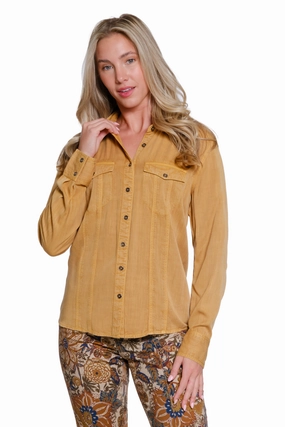 Button-Up Shirt - Gold Multi Pocket Functional Design