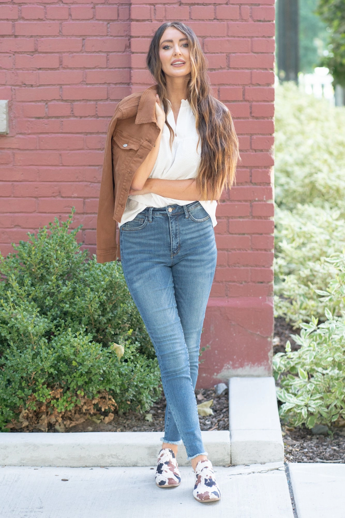 City Walk Smooth Routine Style Camel Garment Dyed Grinding Denim Jacket Regular & Plus Sizes