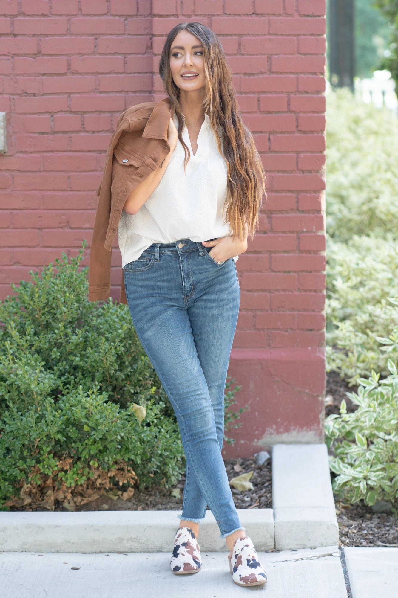 standard fit Camel Garment Dyed Grinding Denim Jacket Regular & Plus Sizes