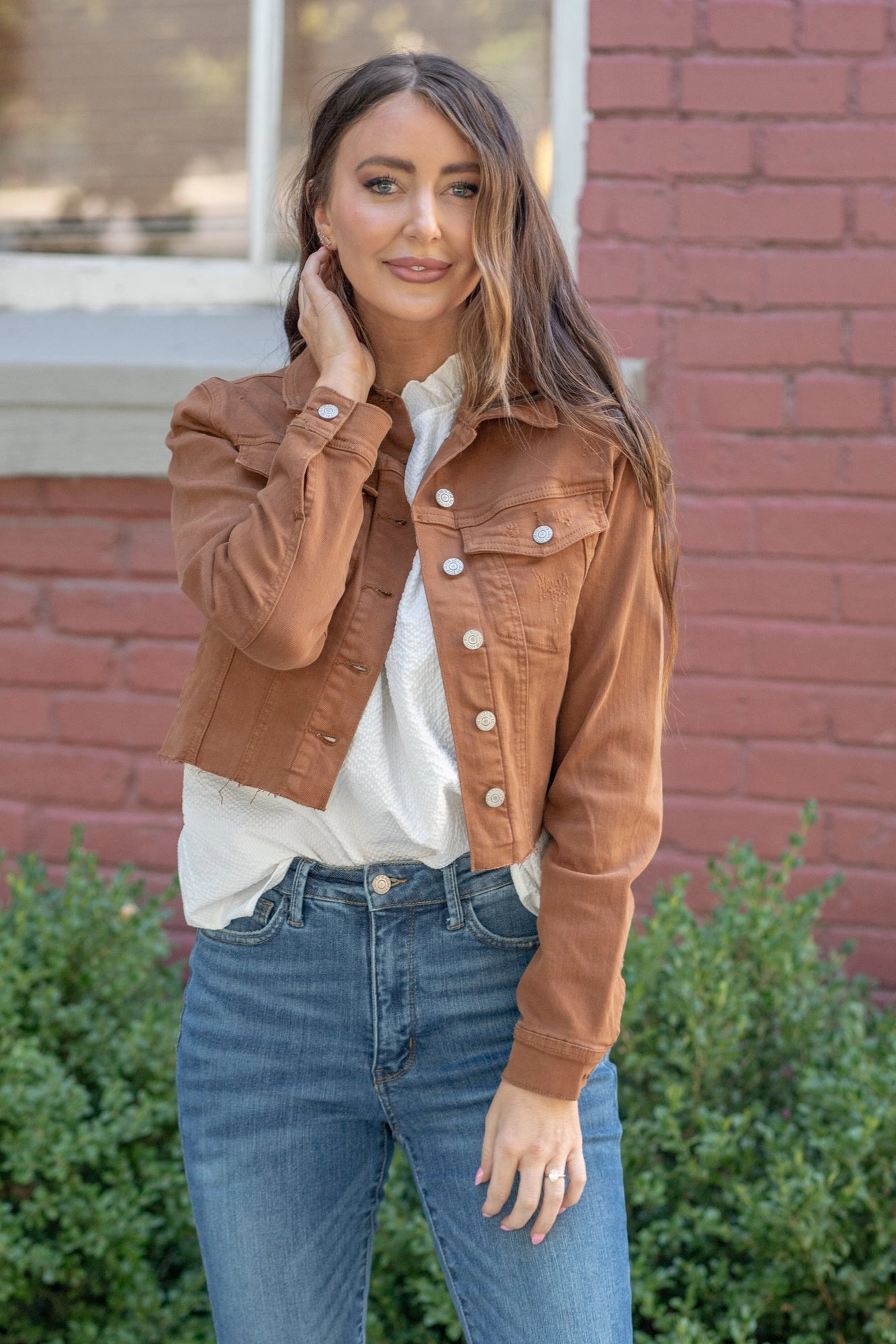 Camel Garment Dyed Grinding Denim Jacket Regular & Plus Sizes Light Fabric