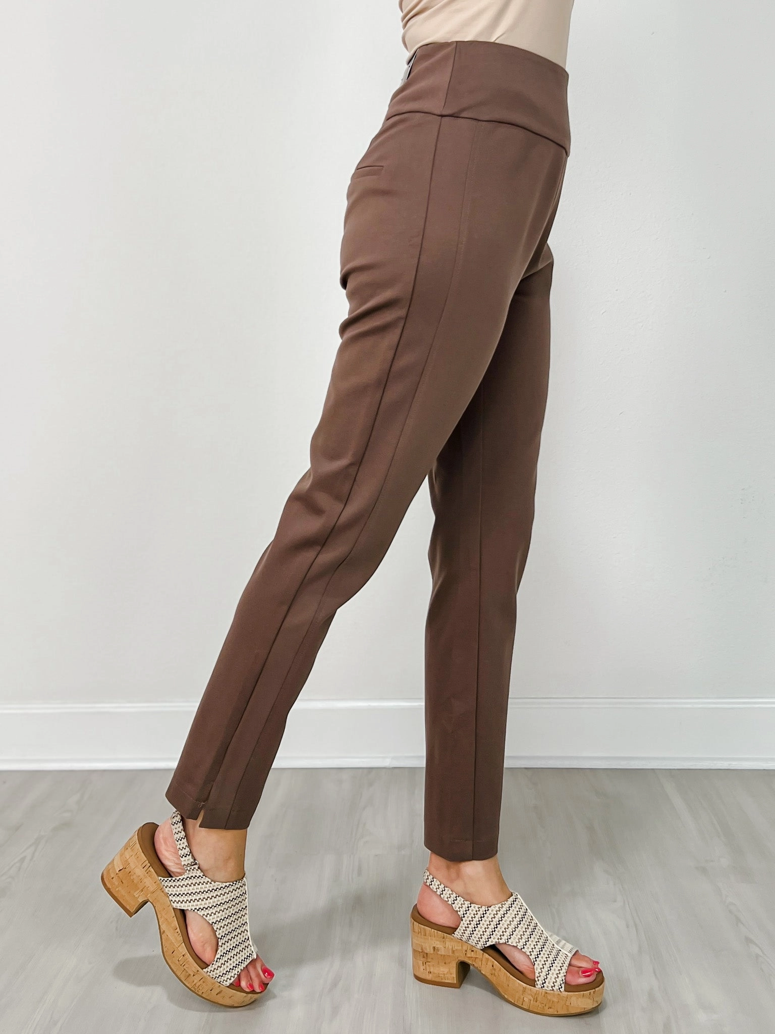 Magic High Waisted Double Knit Skinny Pants in Dark Mocha Trendy Comfort Body Fit
