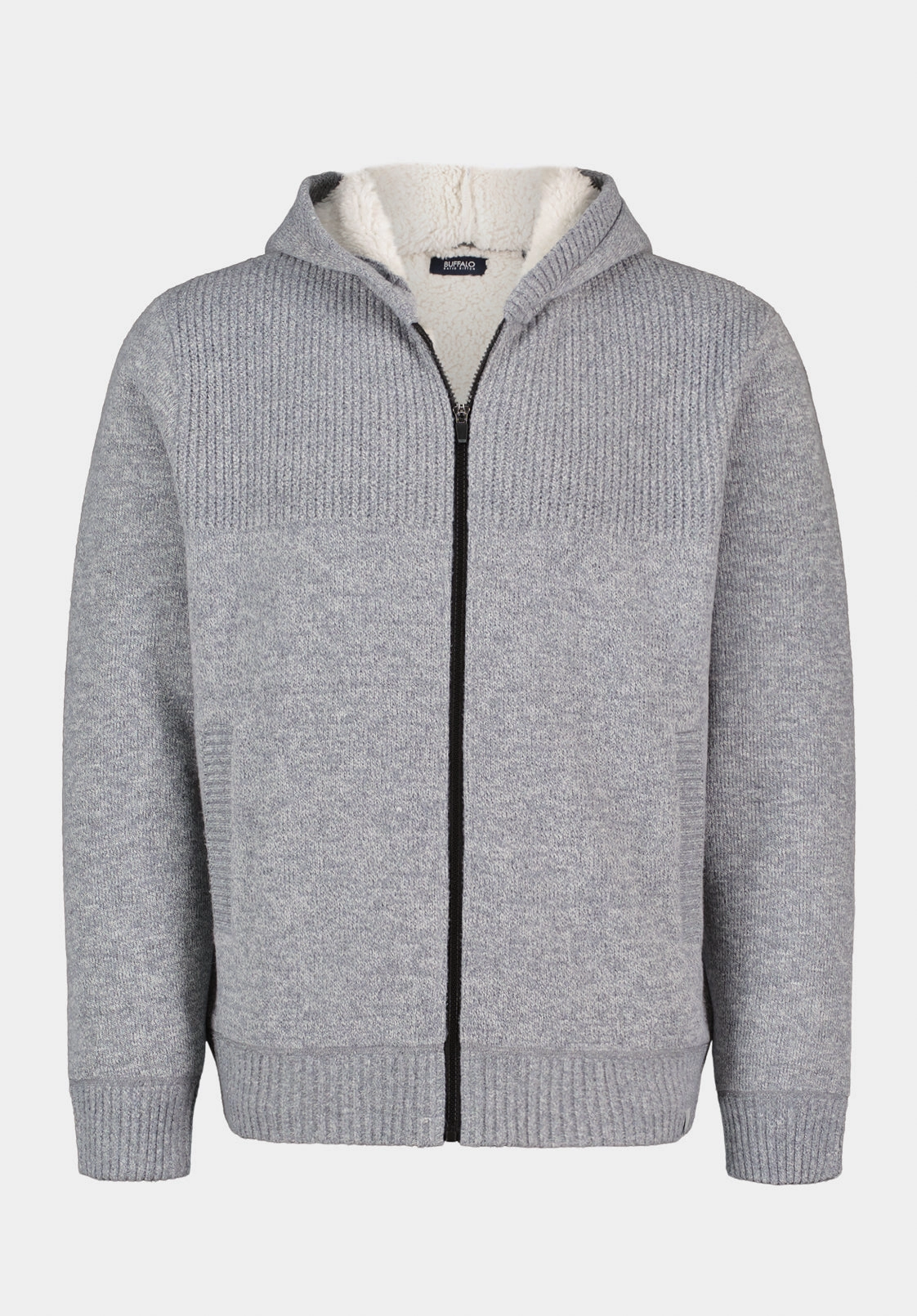 Walmick Men's Full-Zip Knit Hooded Jacket with Sherpa Lining, Heather Grey - BM24739 Comfort Knitwear Odor Resistant Material