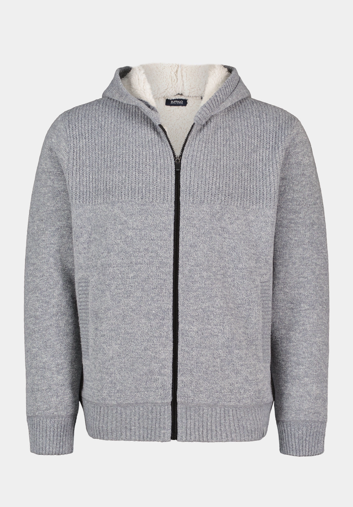 Walmick Men's Full-Zip Knit Hooded Jacket with Sherpa Lining, Heather Grey - BM24739 Classic Knitwear