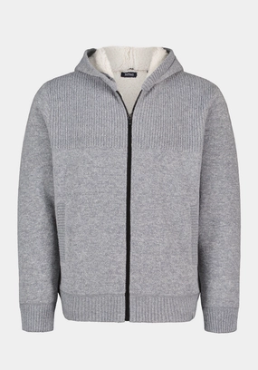 Comfortable Touch Walmick Men's Full-Zip Knit Hooded Jacket with Sherpa Lining, Heather Grey - BM24739
