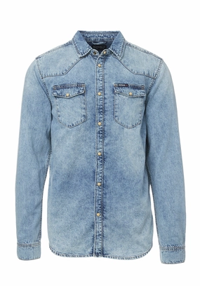 Comfy Fit Active Wear Sheldon Men??s Long-Sleeve Shirt, Light Denim Blue - BM22636
