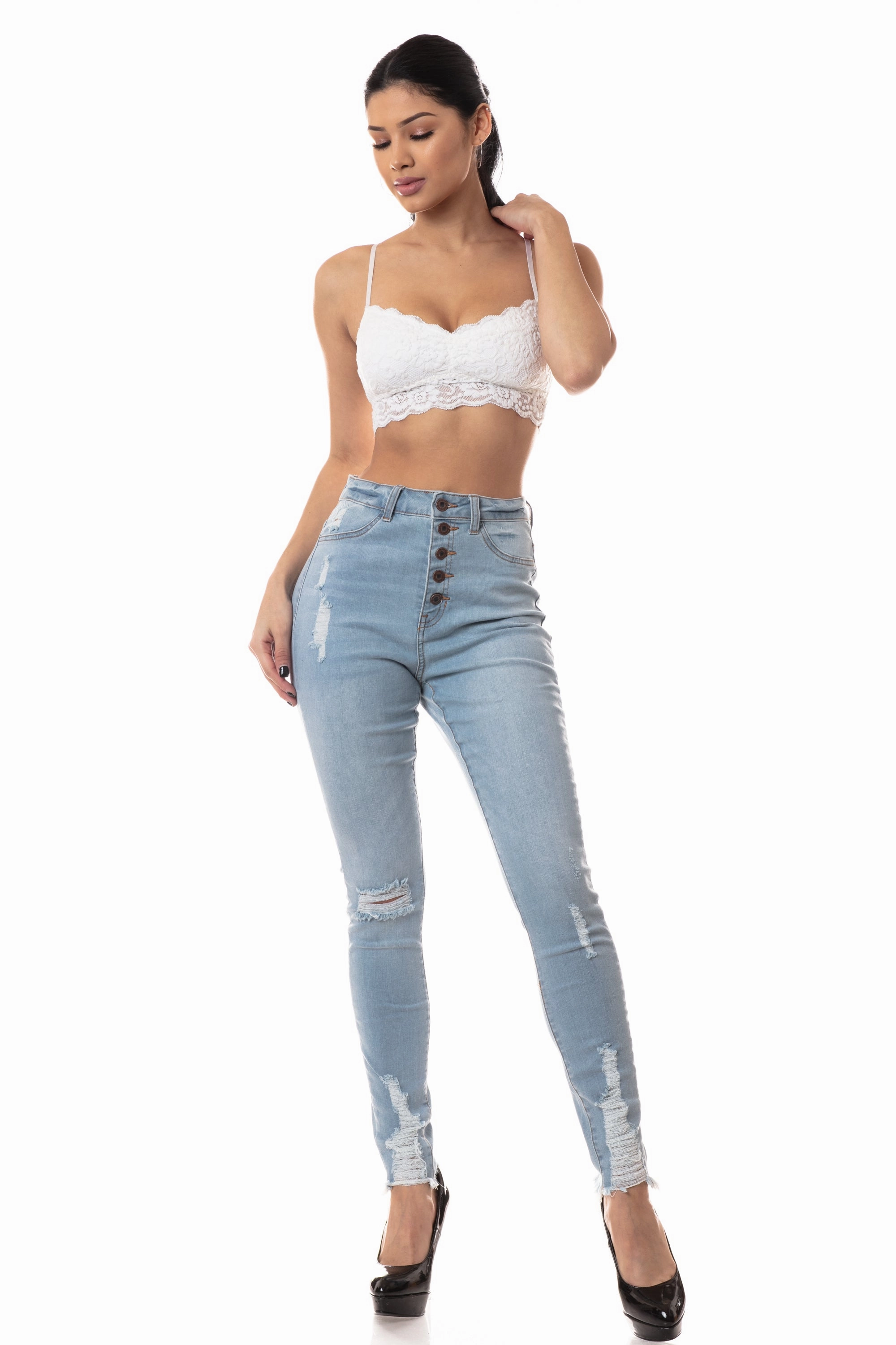 4539 Women's Super High Waisted Distressed Skinny Jeans Organic Cotton Material Sunny Vibes Teen Outfit Summer Vibes