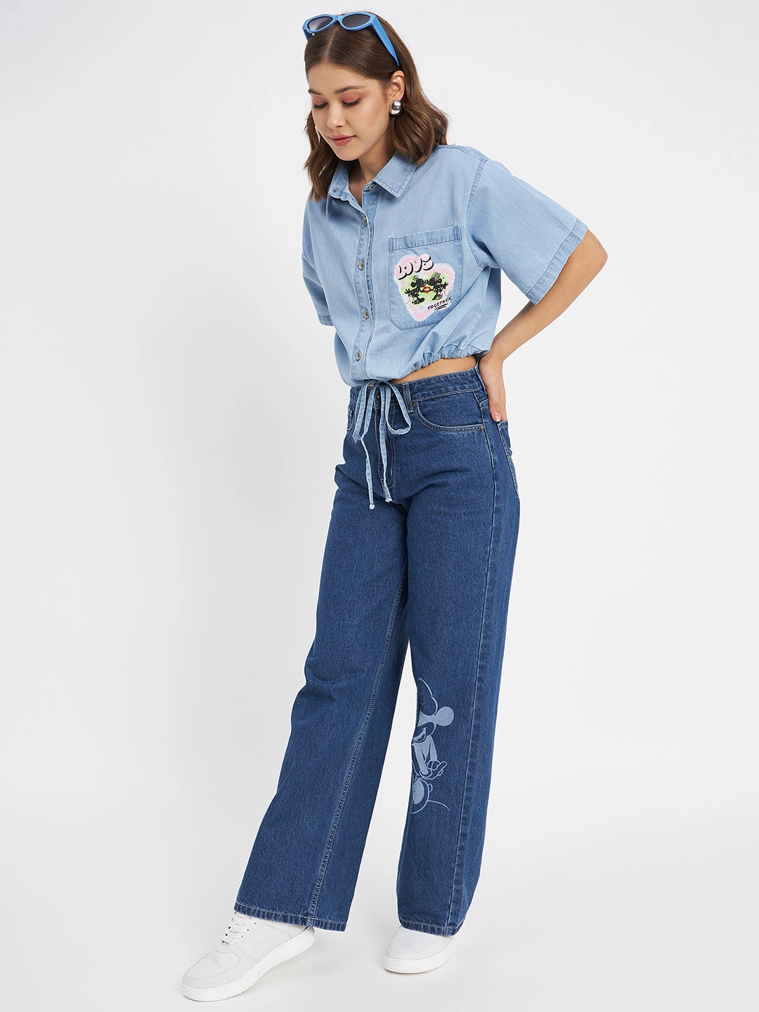 High-Quality Craftsmanship Chill Fit Madame Graphic Print Light Blue Cotton Shirt