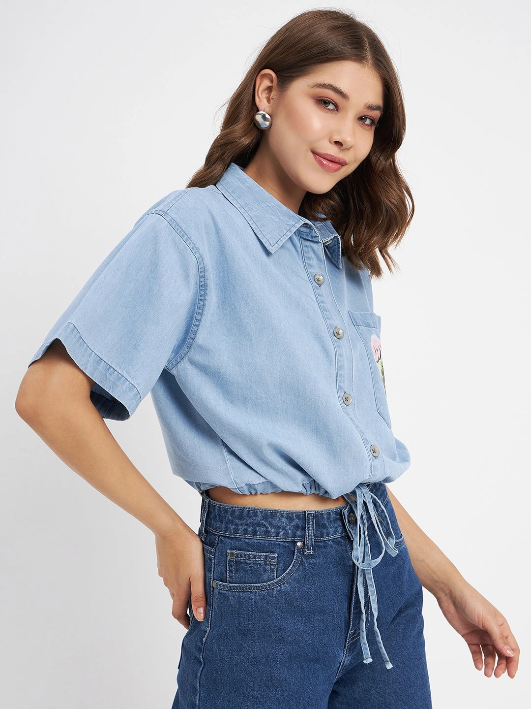 Madame Graphic Print Light Blue Cotton Shirt Urban Edge All-Occasion Wear