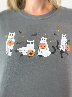 Cats Trick or Treating Graphic Top EasyClean