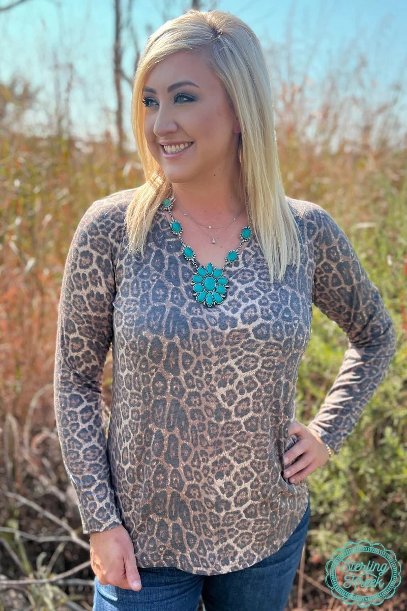 Quick Dry Blend V-neck Blouse Cheetah Chic Top