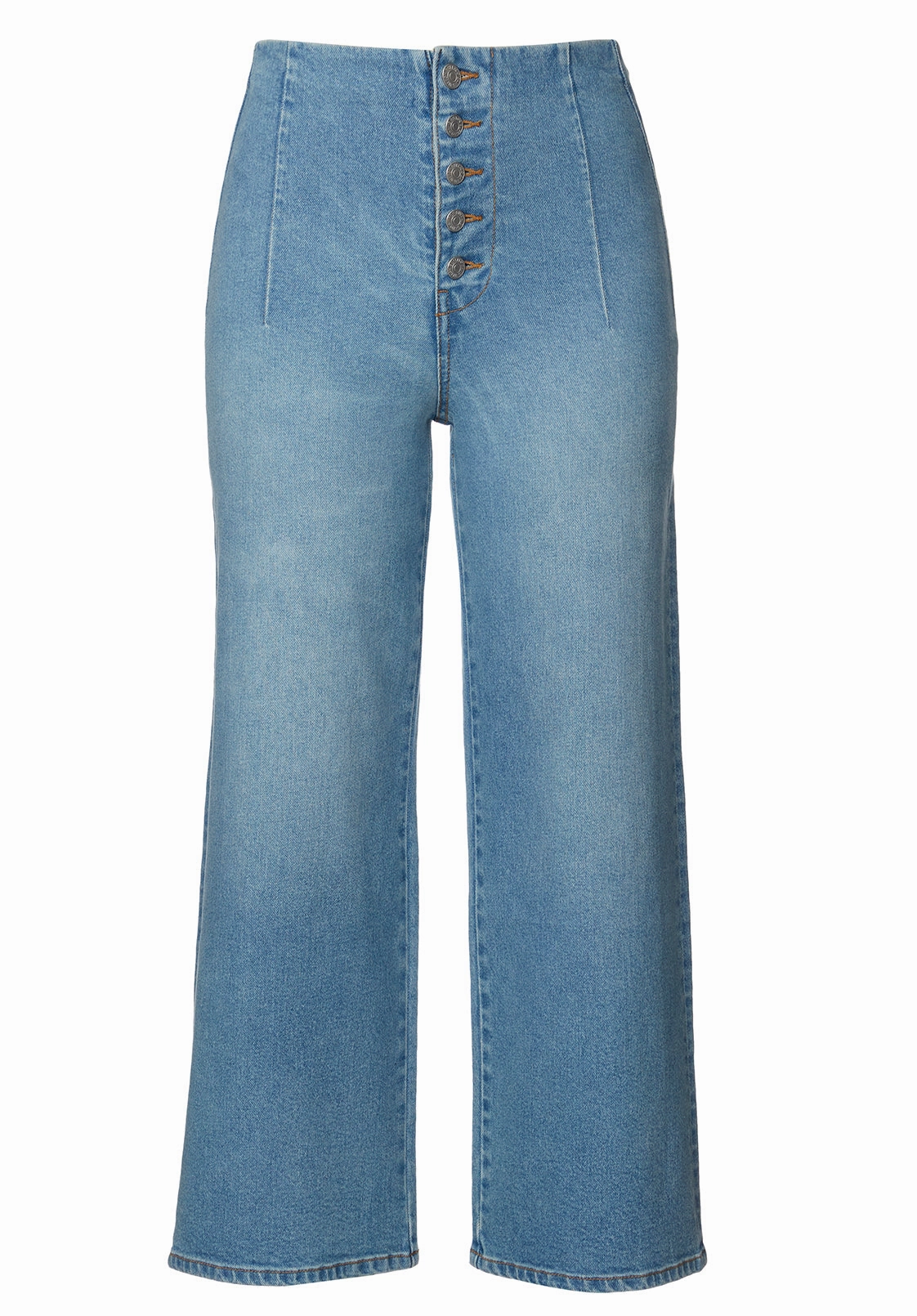 Comfy Design Adela Women's High Rise Cropped Jeans with Buttoned Fly, Medium Blue - BL15874