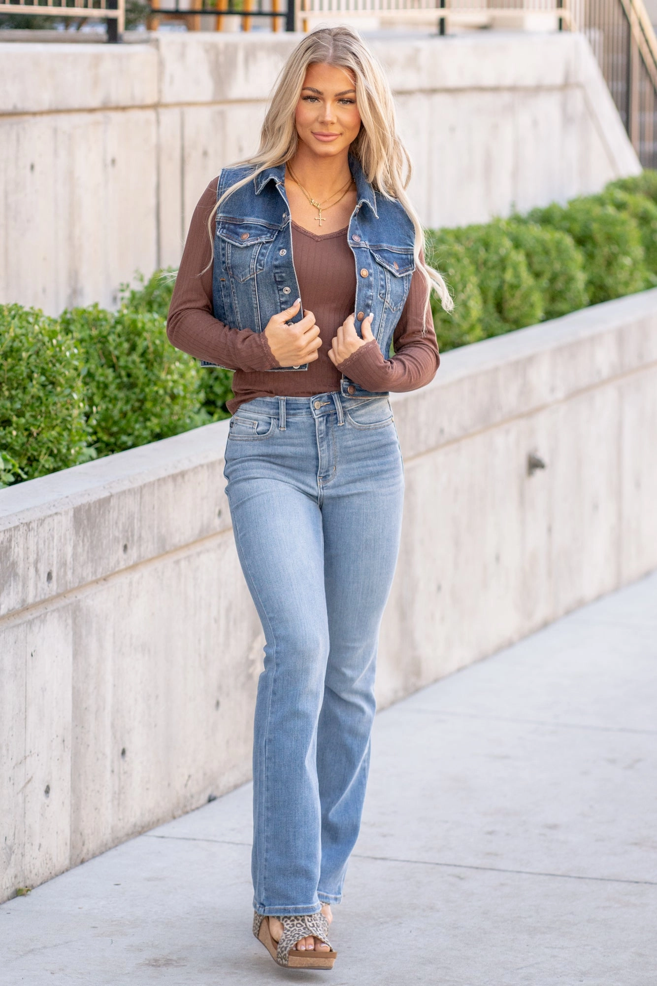 Reversible Buffalo Flannel Print Denim Vest - Reg & Plus Double Layered Knees