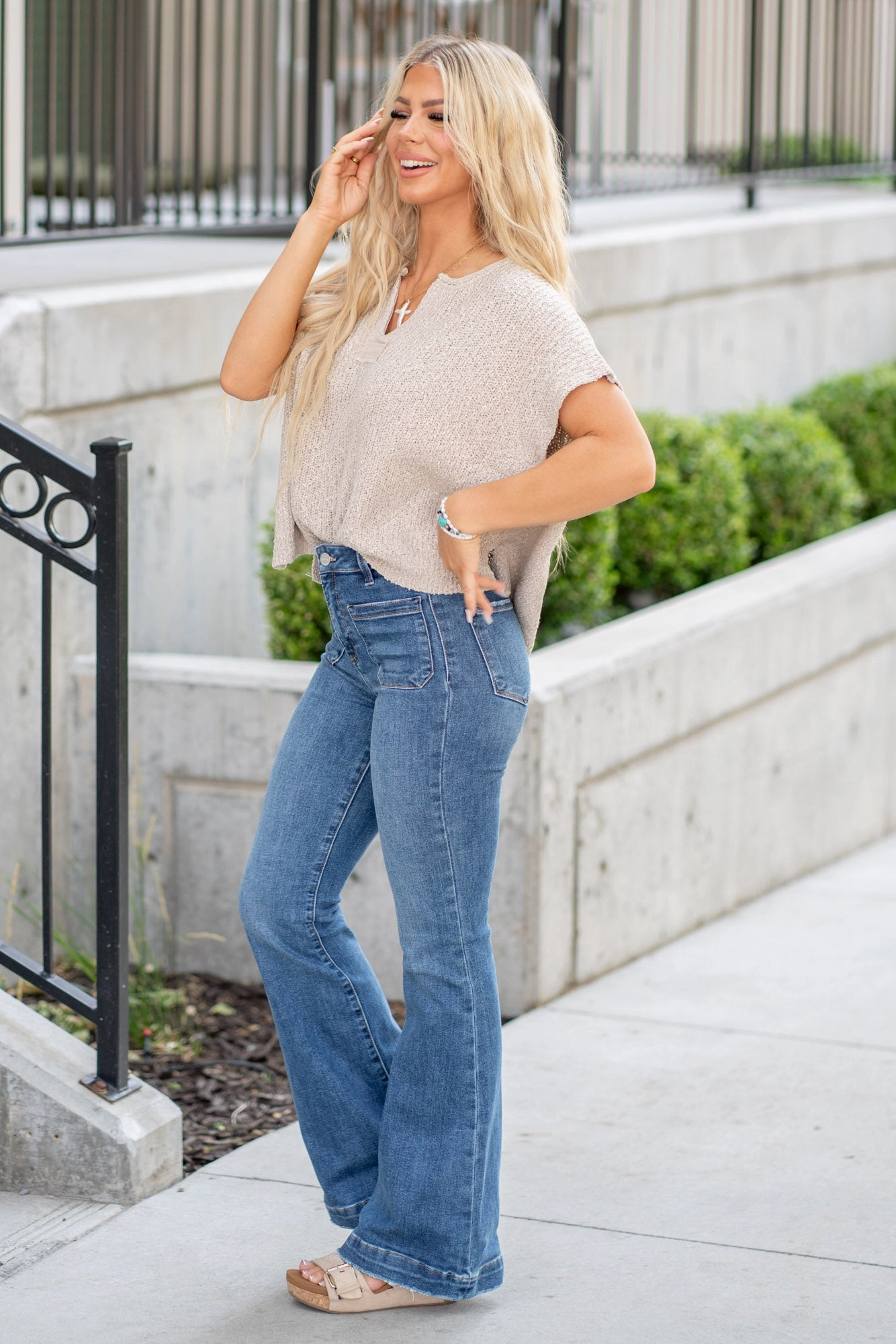 Simple Wear Function Ready Chic Heights Front Patch Pocket High Rise Flare Regular & Plus Sizes