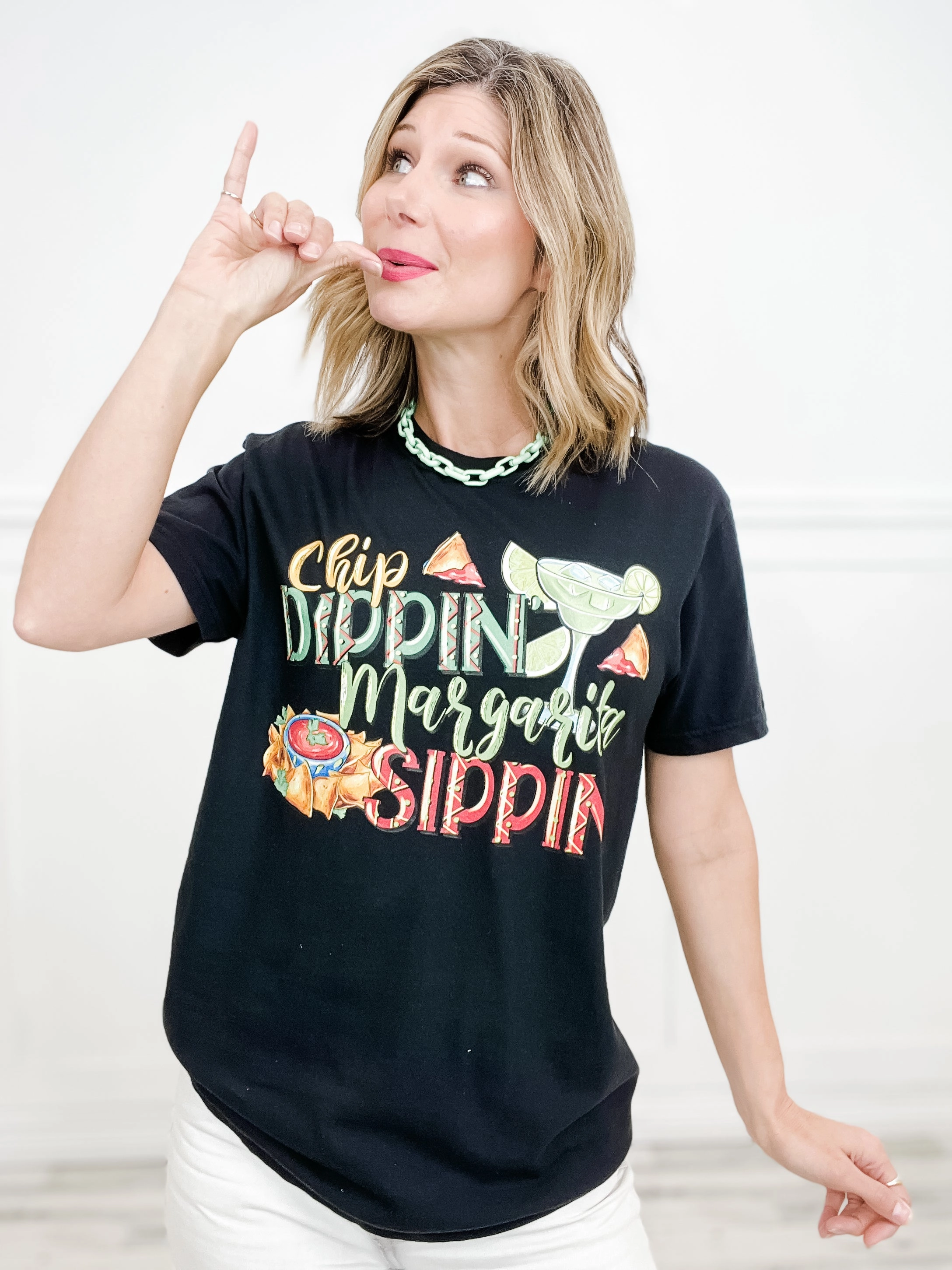 No Iron Fabric Chip Dippin' Margarita Sippin' Graphic Tee